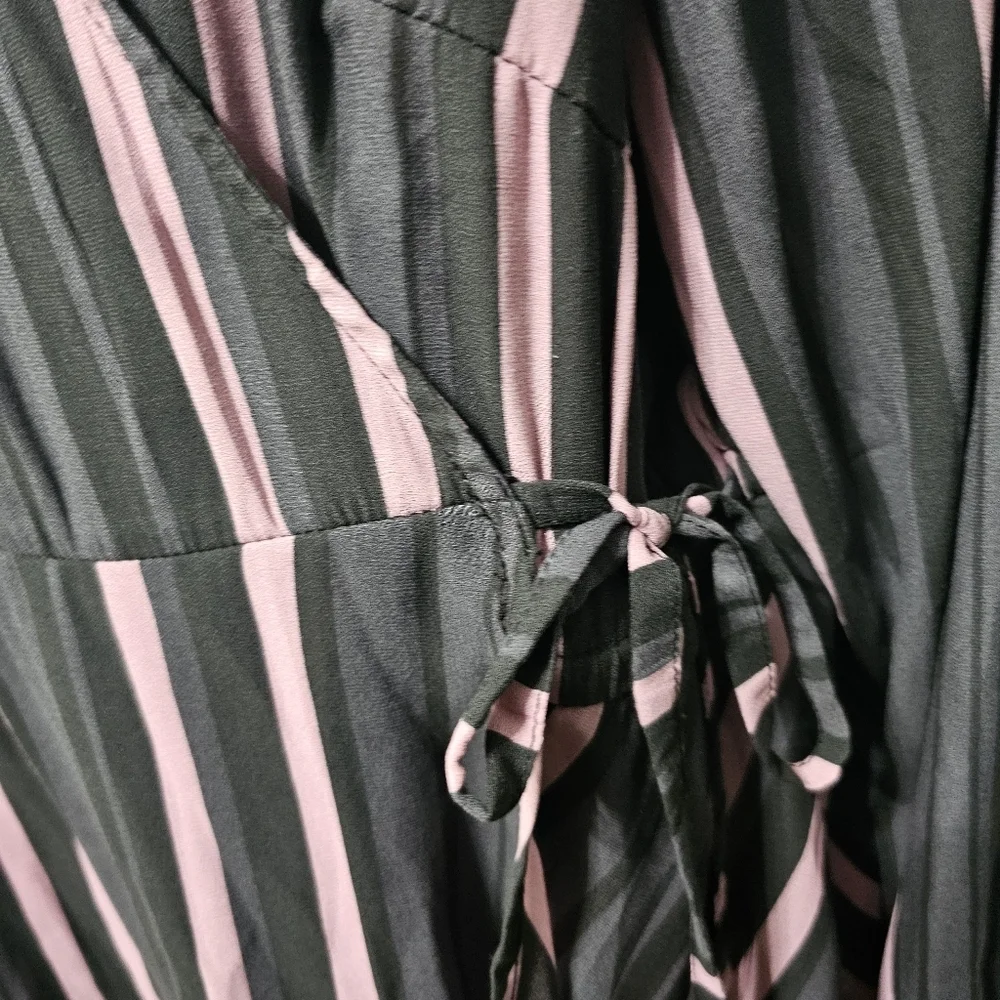 Torrid Crepe Surplice Top in Pink Stripe Long Sleeve Blouse